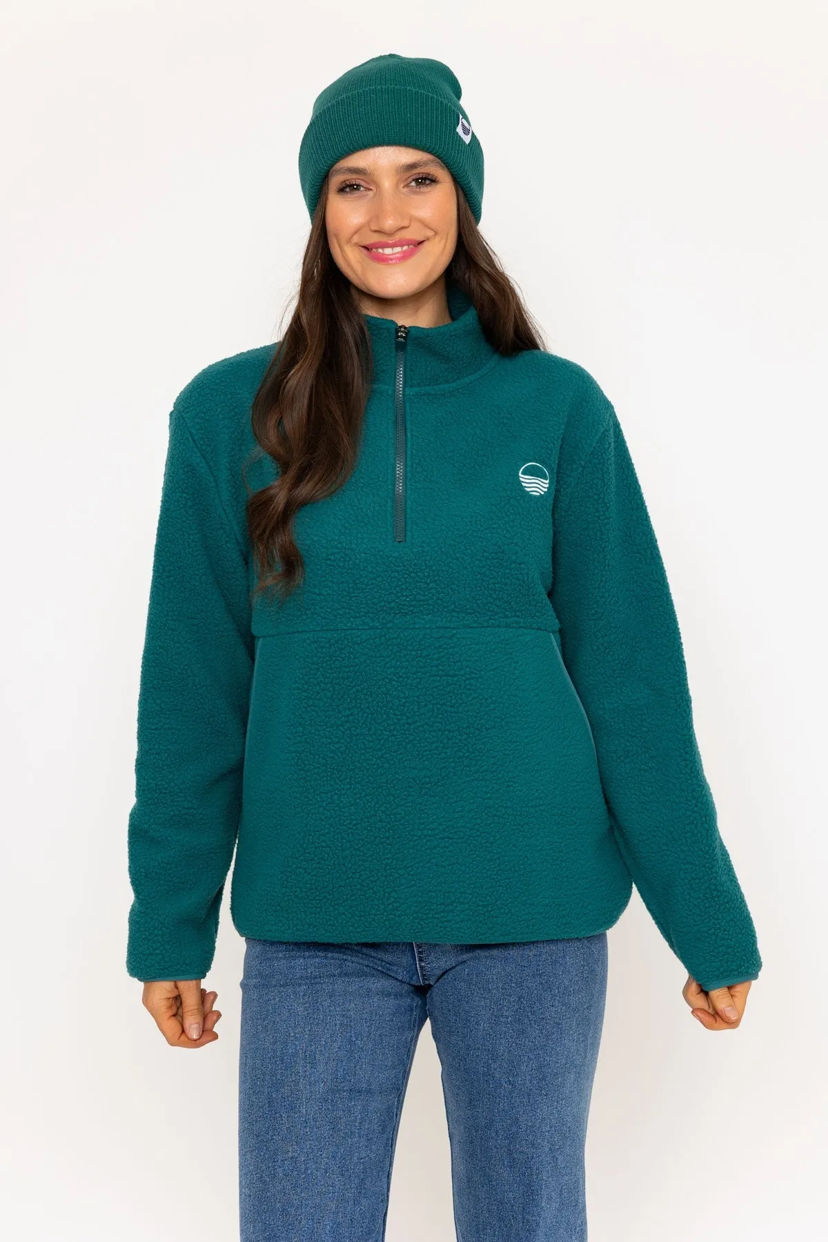 1/2 Zip Teddy Fleece in Green