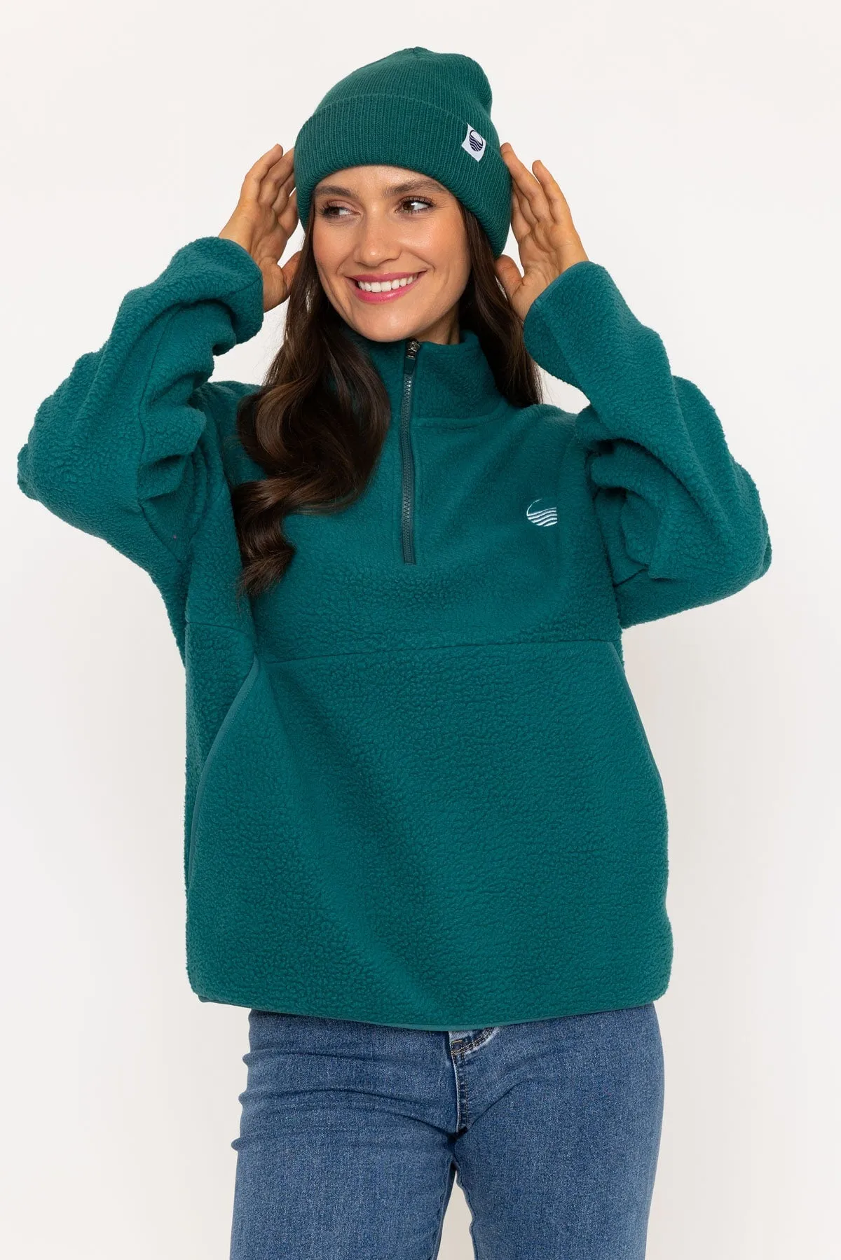 1/2 Zip Teddy Fleece in Green