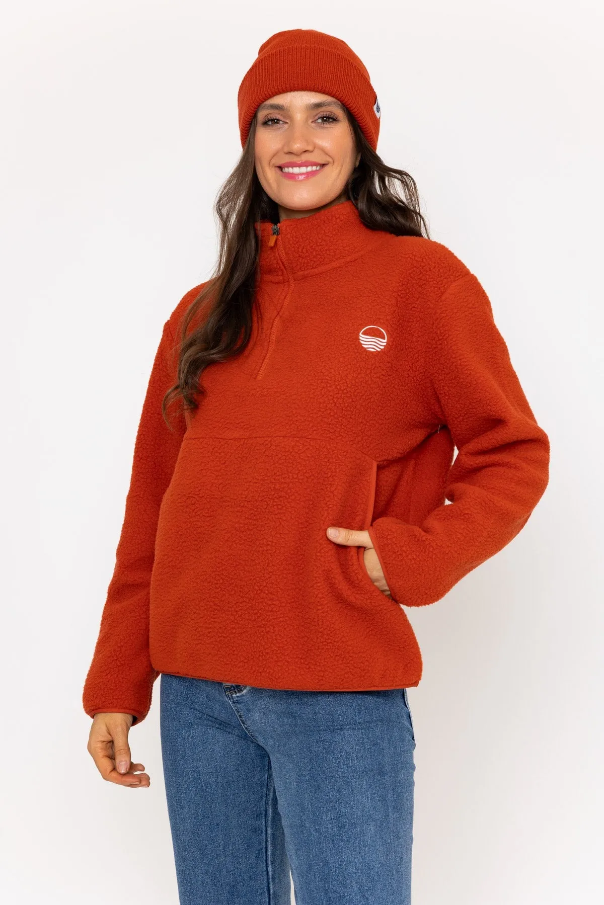 1/2 Zip Teddy Fleece in Rust Orange