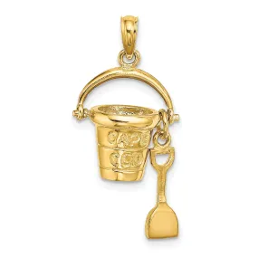 14K Yellow Gold Polished Finish 3-Dimensional CAPE COD Bucket with Shovel Moveable Charm Pendant