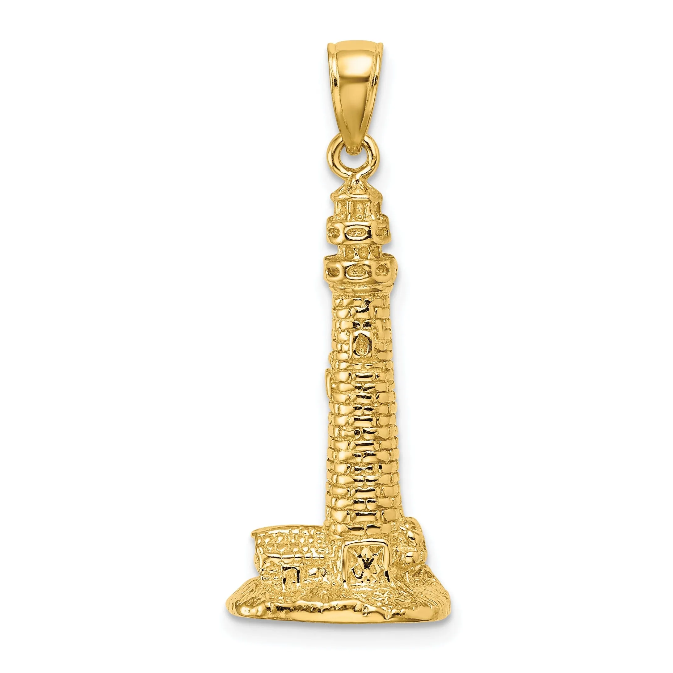 14K Yellow Gold Polished Finish 3-Dimensional CAPE MAY Lighthouse Charm Pendant