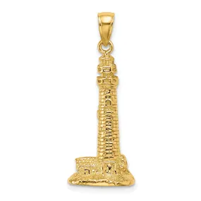 14K Yellow Gold Polished Finish 3-Dimensional CAPE MAY Lighthouse Charm Pendant