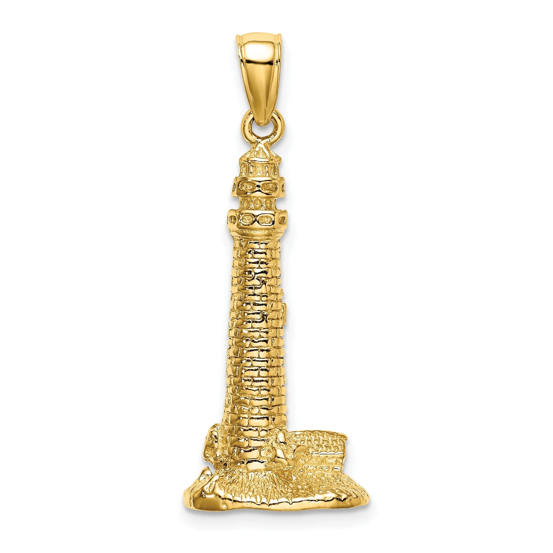 14K Yellow Gold Polished Finish 3-Dimensional CAPE MAY Lighthouse Charm Pendant