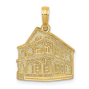 14K Yellow Gold Polished Textured Finish The PINK HOUSE- CAPE MAY, NJ Charm Pendant