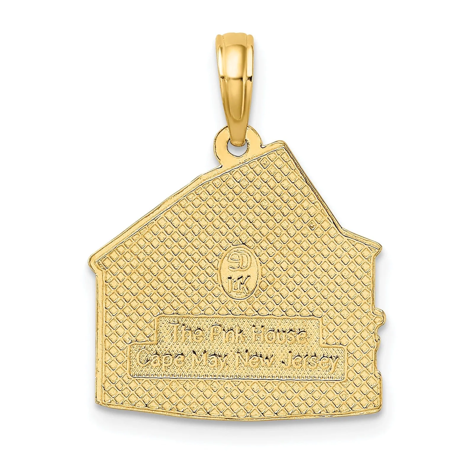 14K Yellow Gold Polished Textured Finish The PINK HOUSE- CAPE MAY, NJ Charm Pendant