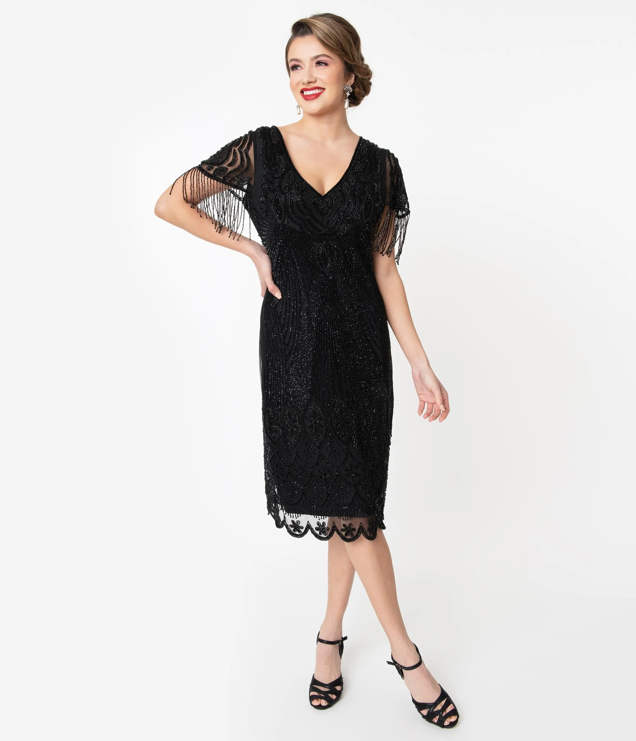 1920s Black Marta Beaded Flapper Dress