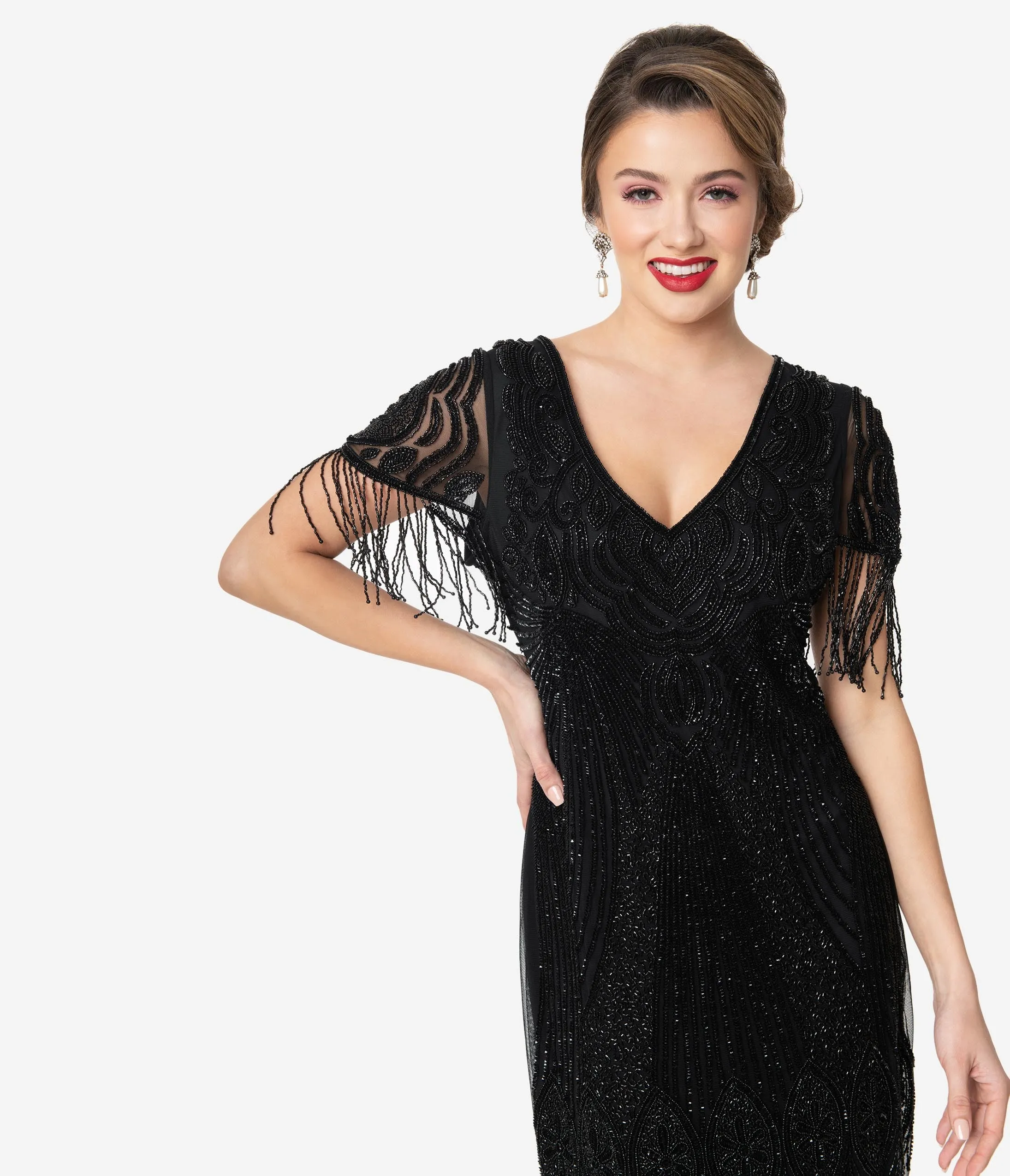 1920s Black Marta Beaded Flapper Dress