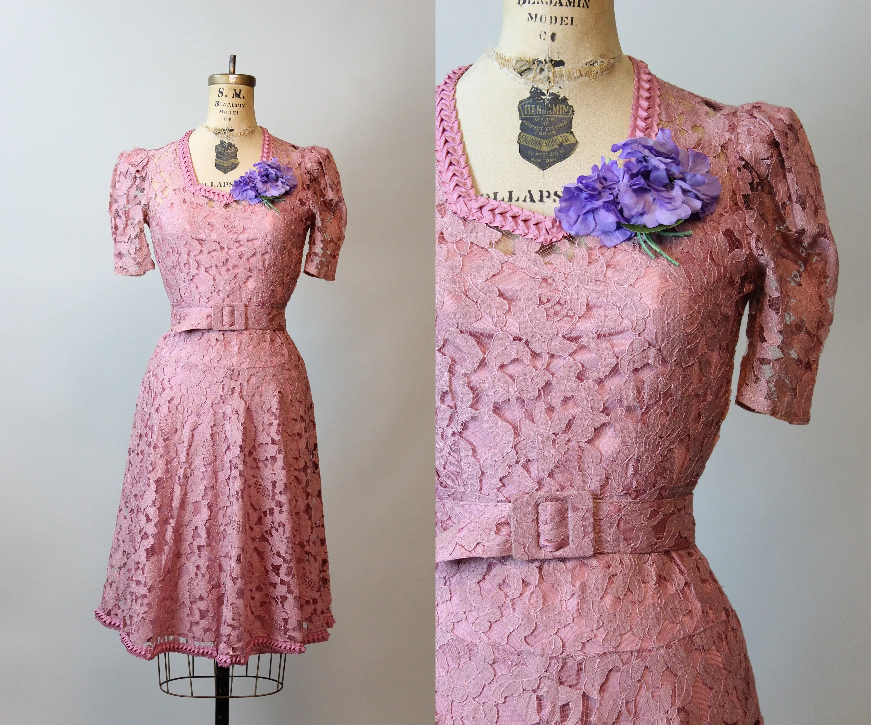 1930s two piece LACE PUFF SLEEVE dress xs | new spring summer