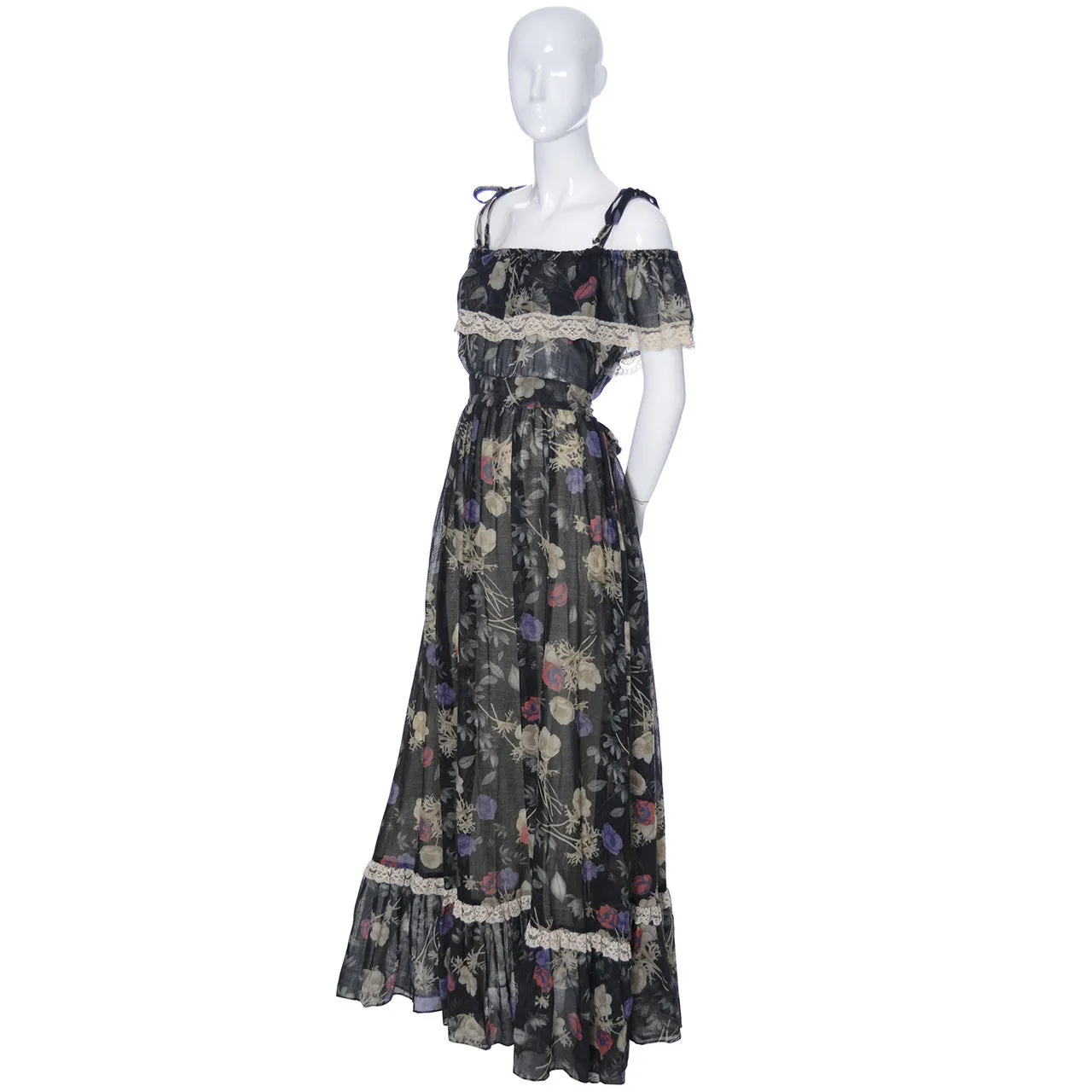 1970s Gunne Sax by Jessica Off Shoulder Vintage Maxi Dress