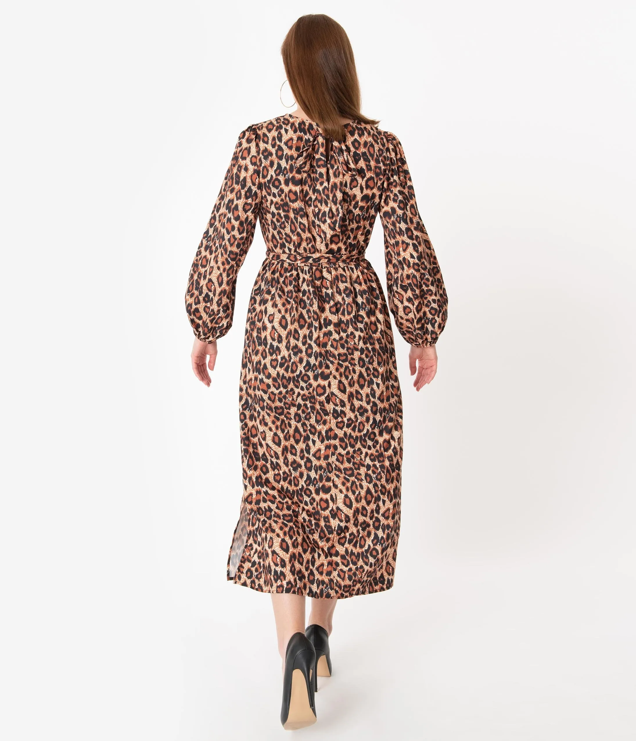 1970s Style Leopard Print Modest Dress