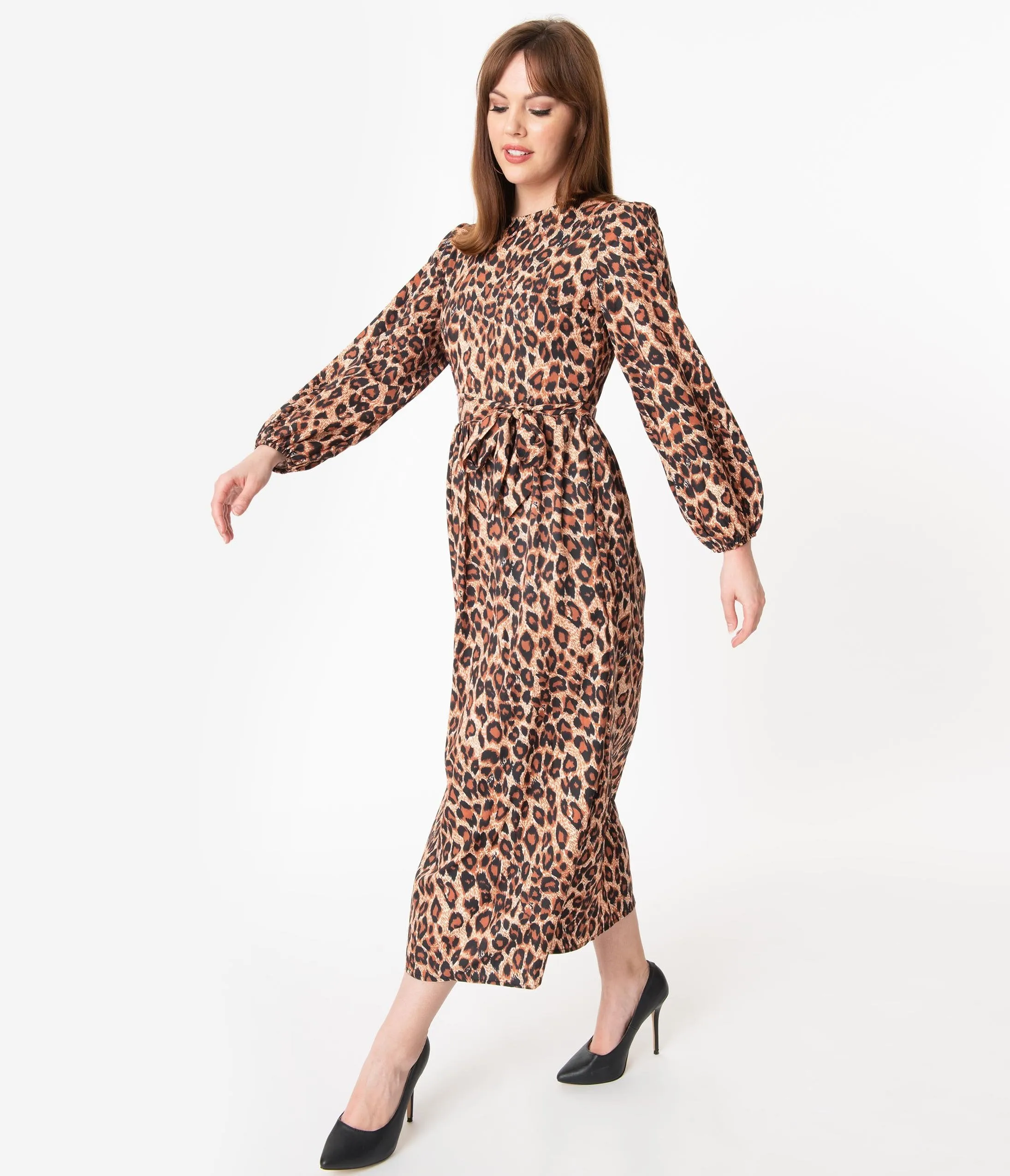 1970s Style Leopard Print Modest Dress