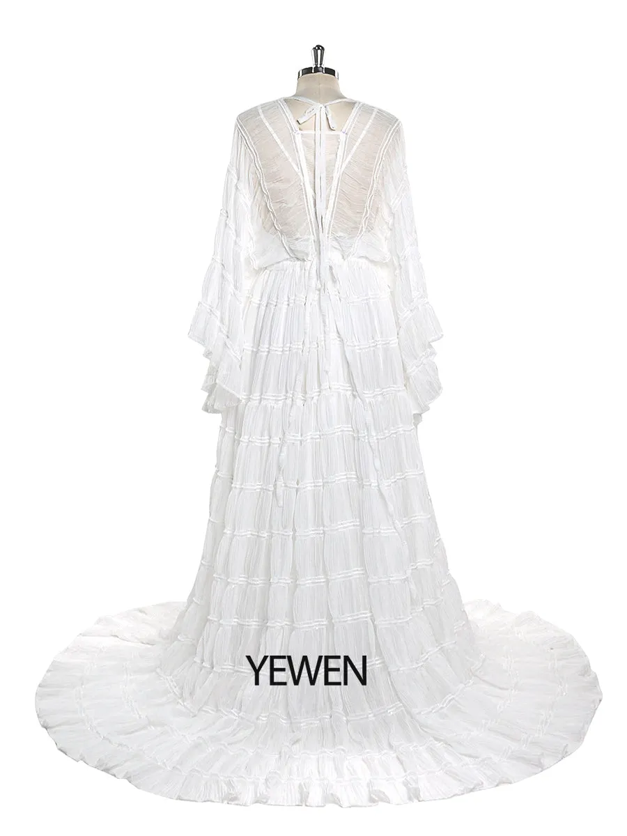 2 Pieces Chiffon Dress Maternity Photoshoot Bohemian Dress with Slip YEWEN YW220406-2