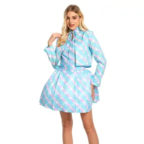 2023 Margot Robbie Blue Coat Dress Outfits Halloween Carnival Suit Cosplay Costume