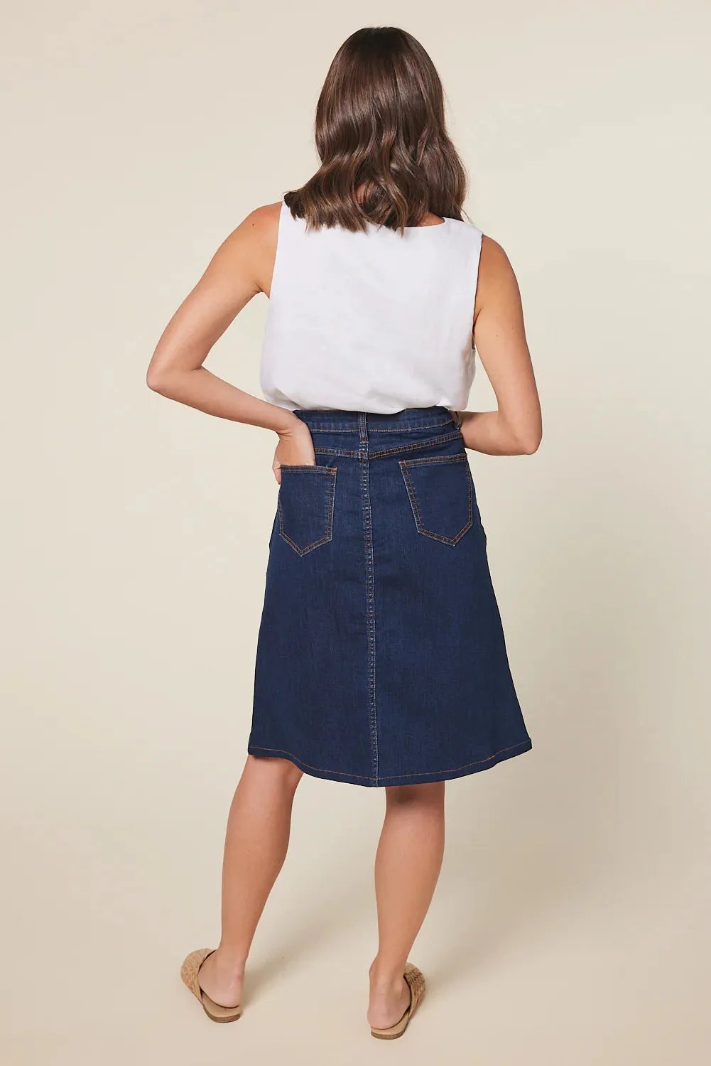 A-Line Short Denim Skirt in Mid Wash