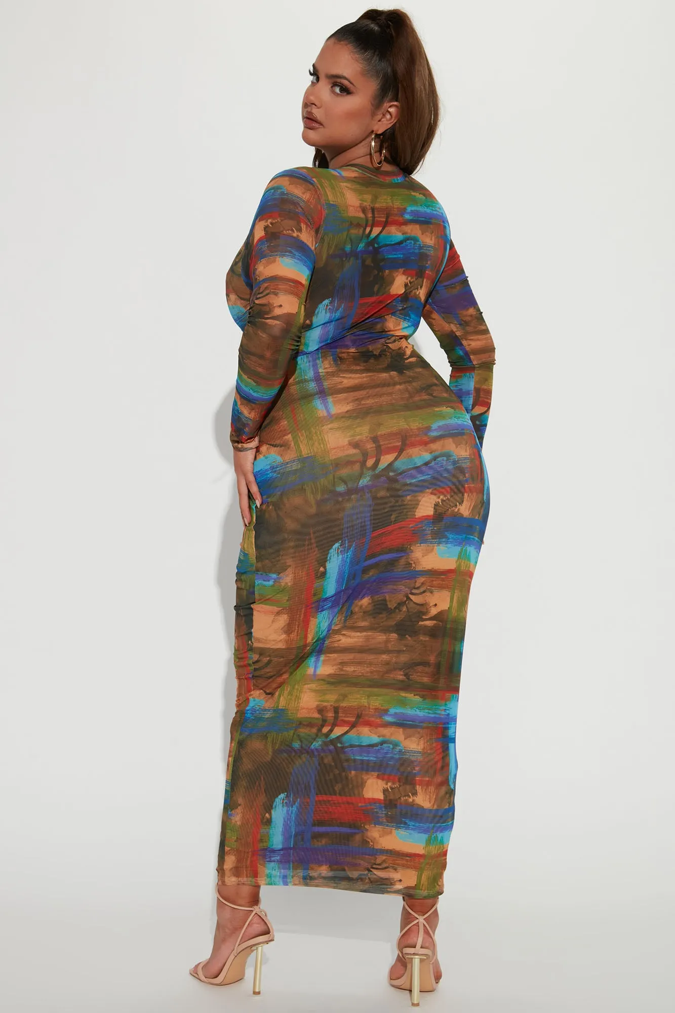 Abstract Thoughts Mesh Maxi Dress - Blue/combo