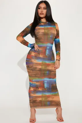 Abstract Thoughts Mesh Maxi Dress - Blue/combo