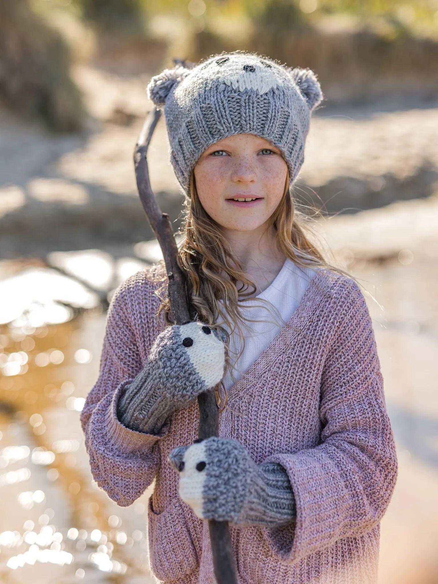 Acorn Bear Face Beanie - Grey