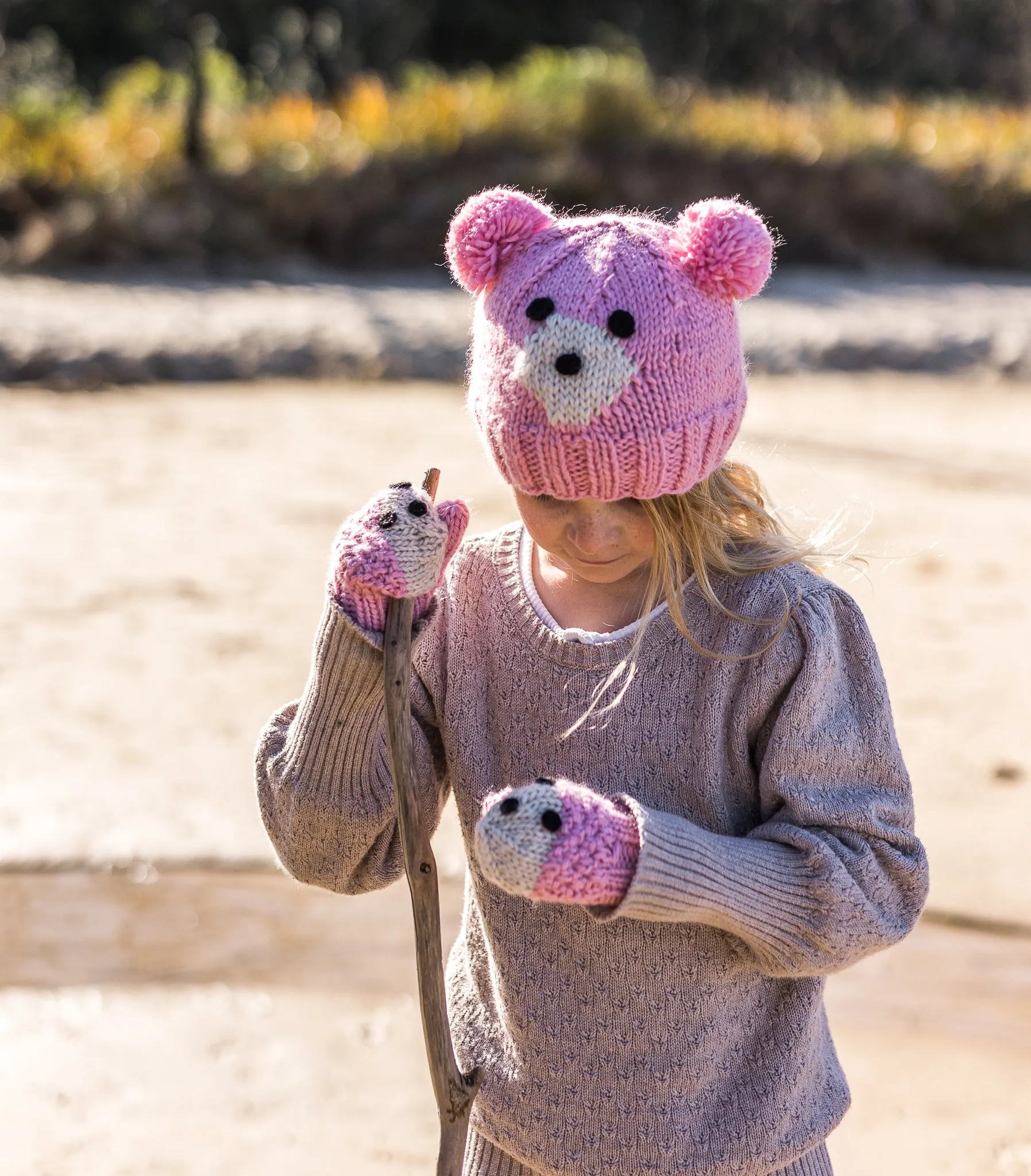 Acorn Bear Face Beanie - Pink