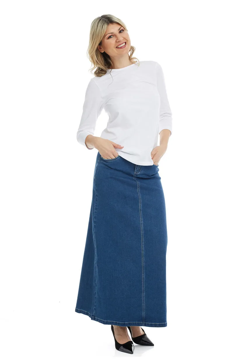 Ankle long denim maxi A-Line jean skirt 'Georgia'