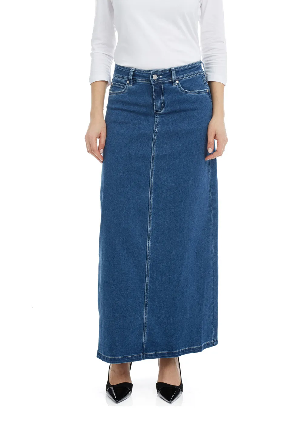 Ankle long denim maxi A-Line jean skirt 'Georgia'