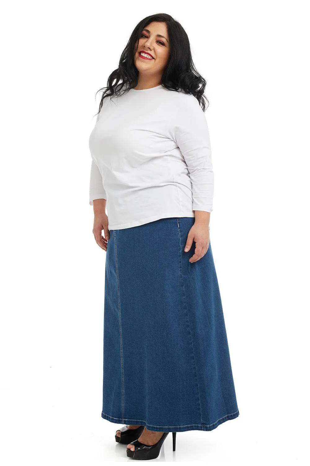 Ankle long denim maxi A-Line jean skirt 'Georgia'