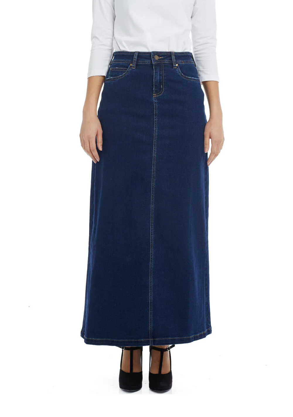 Ankle long denim maxi A-Line jean skirt 'Georgia'