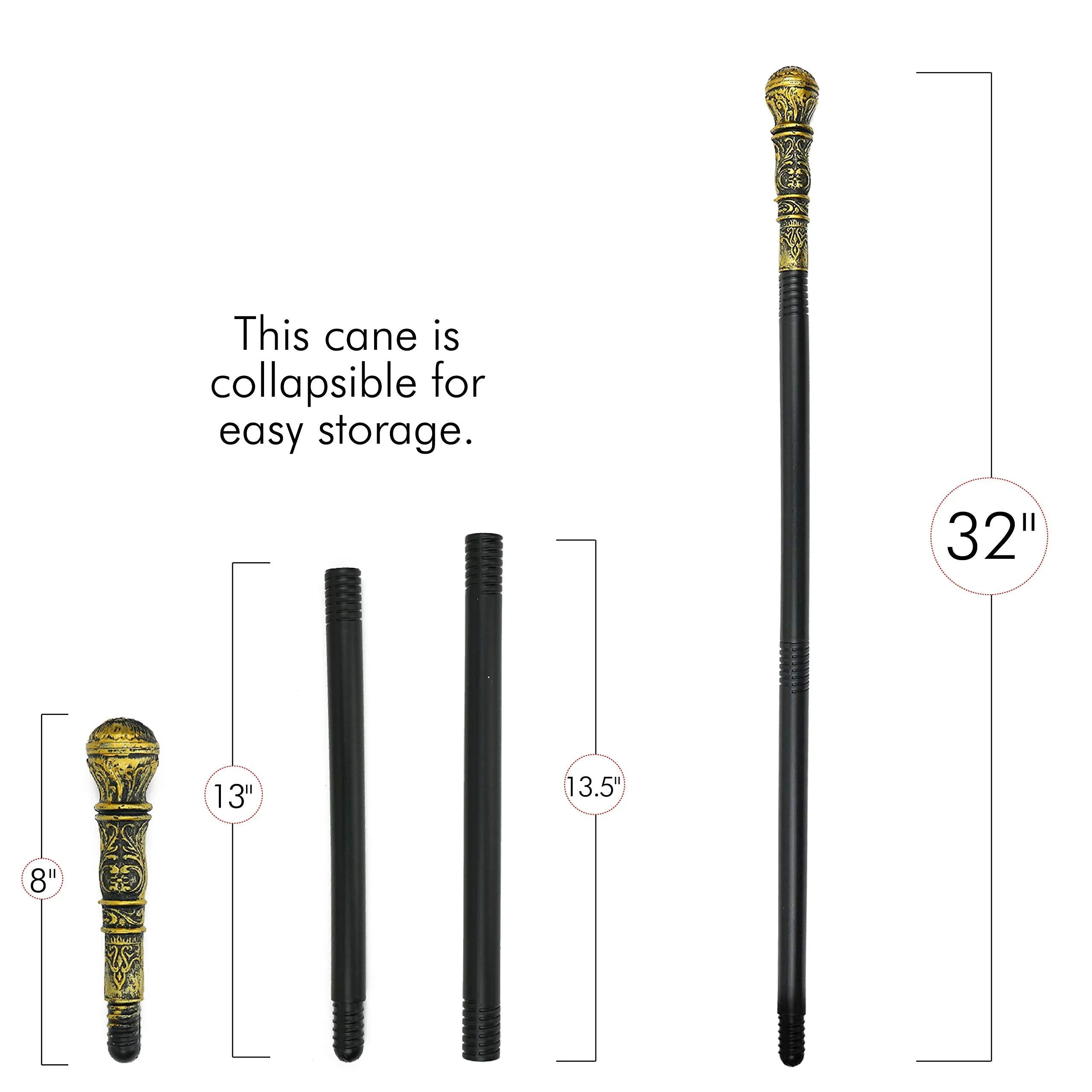 Antique Gold Walking Cane - Elegant Vintage Prop Stick Dress Canes Costume Accessories for All Ages