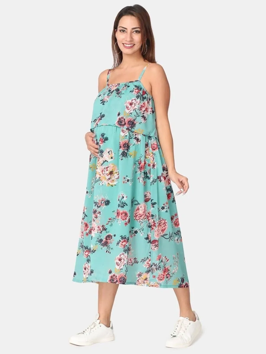 Aqua Sky Floral Maternity and Nursing Dress