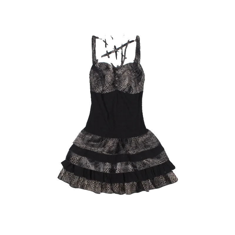 ARIADNAw Gothic Layered Mini Dress - Black and Gray Snake Print (Women's)