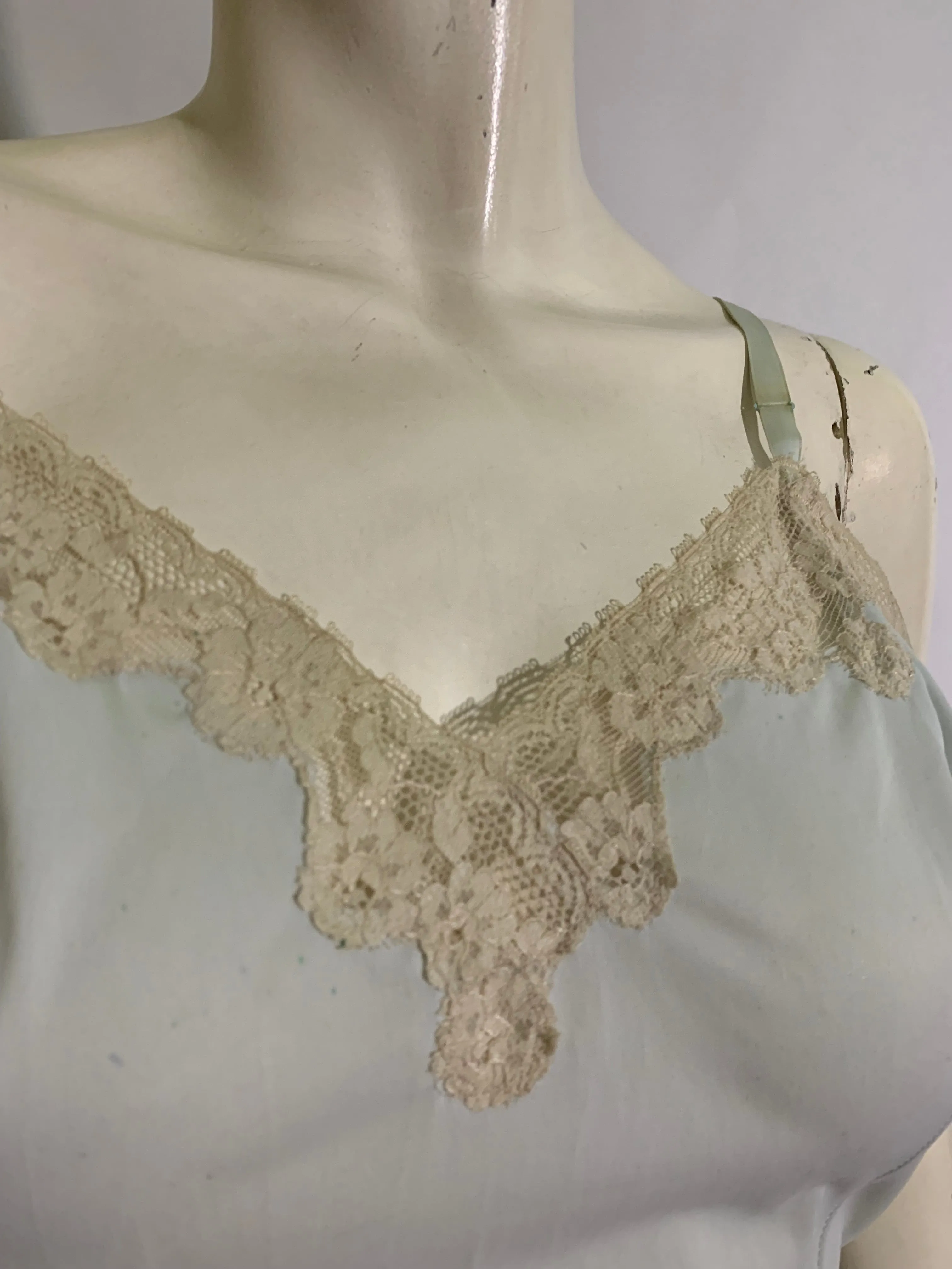 Baby Blue Nylon and Lace Full Slip with Ribbon Hem circa 1960s 32