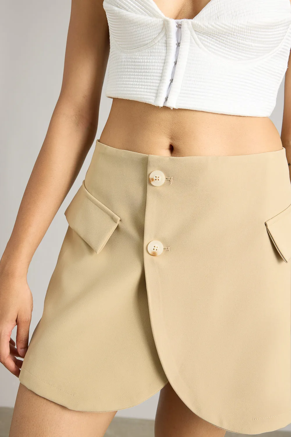 Beige Flapped Mini Skirt