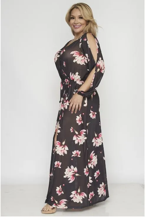 Black Floral Plus Size Maxi Dress