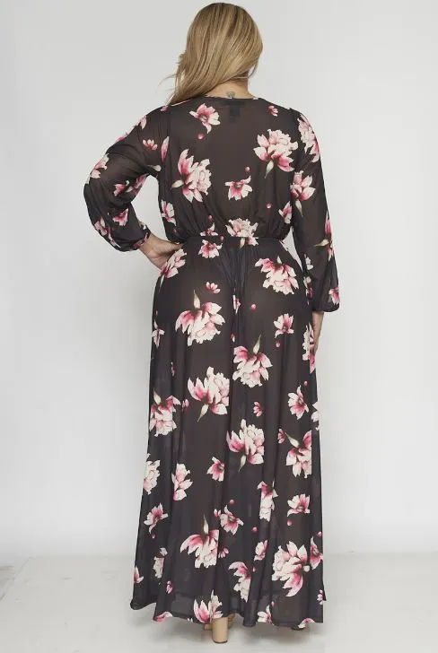 Black Floral Plus Size Maxi Dress