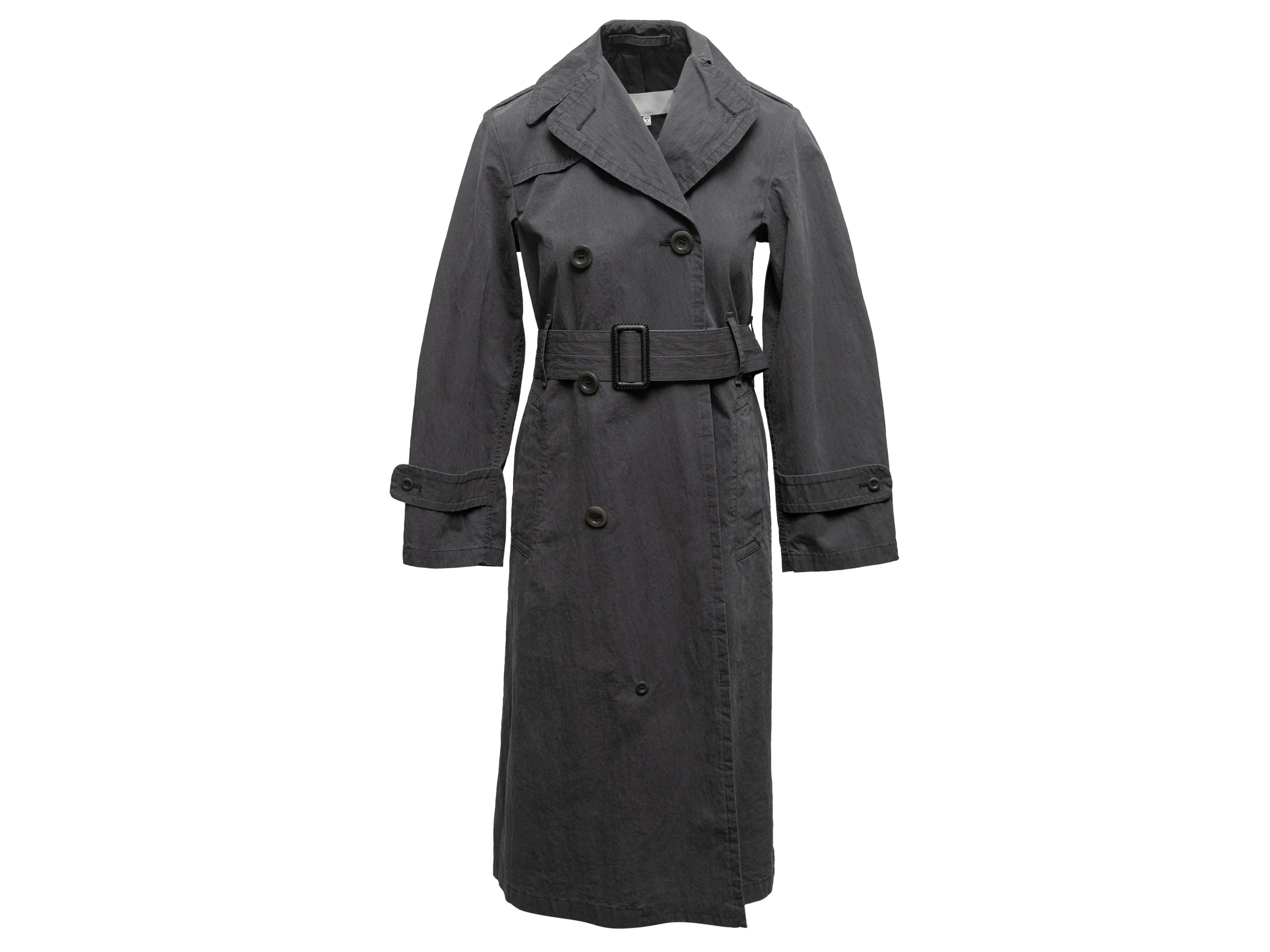 Black Maison Margiela Long Belted Trench Coat Size EU 36