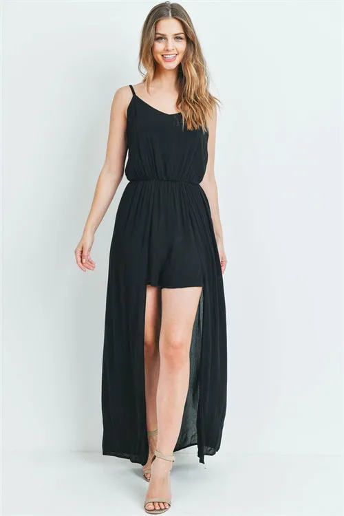 Black Sleeveless Romper Maxi Dress