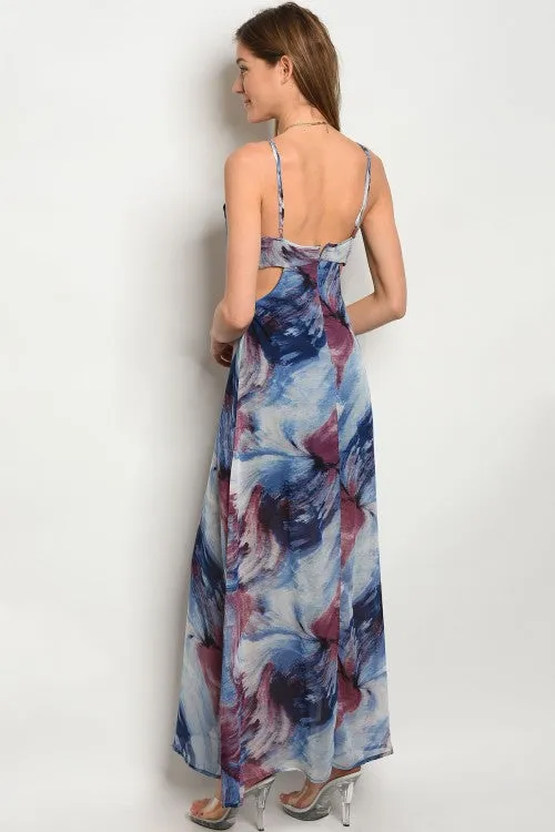 Blue and Purple Tie Dye Maxi Dress