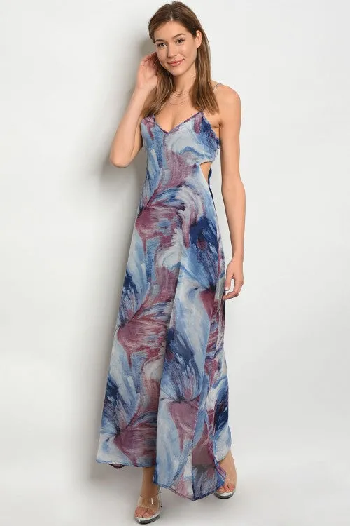 Blue and Purple Tie Dye Maxi Dress