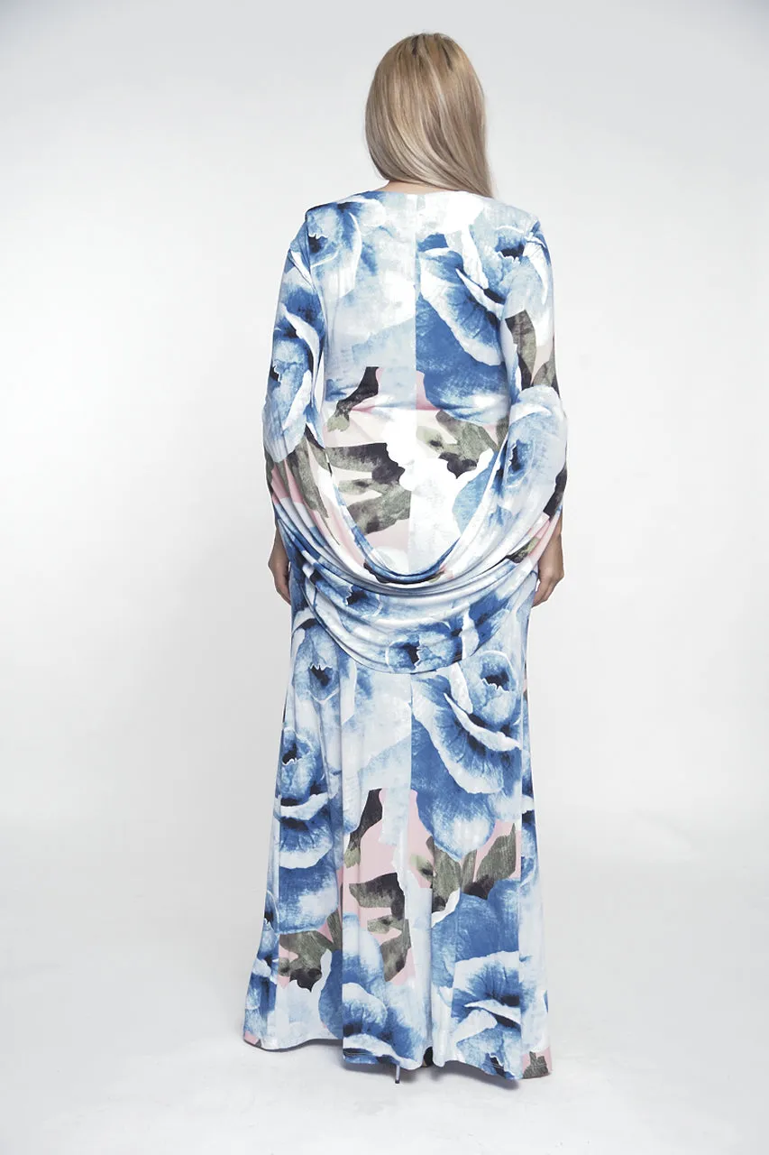 Blue Floral Maxi Dress Gown