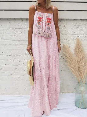 Bohemian elegant tassel Slip Maxi Dress for Vacation