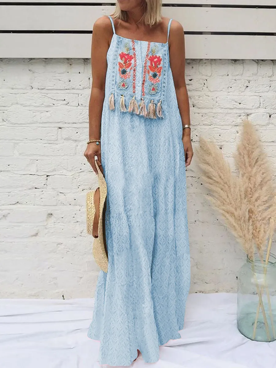 Bohemian elegant tassel Slip Maxi Dress for Vacation