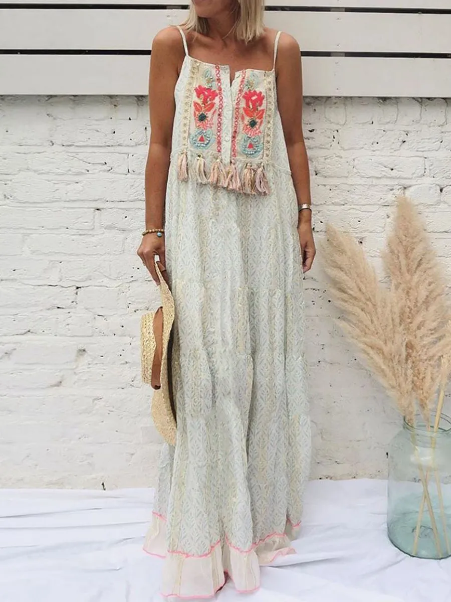 Bohemian elegant tassel Slip Maxi Dress for Vacation