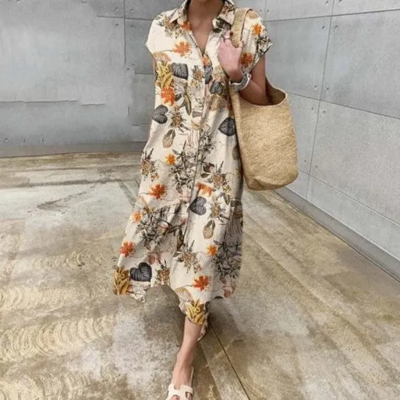 Bohemian Printed Floral Shirt Dress