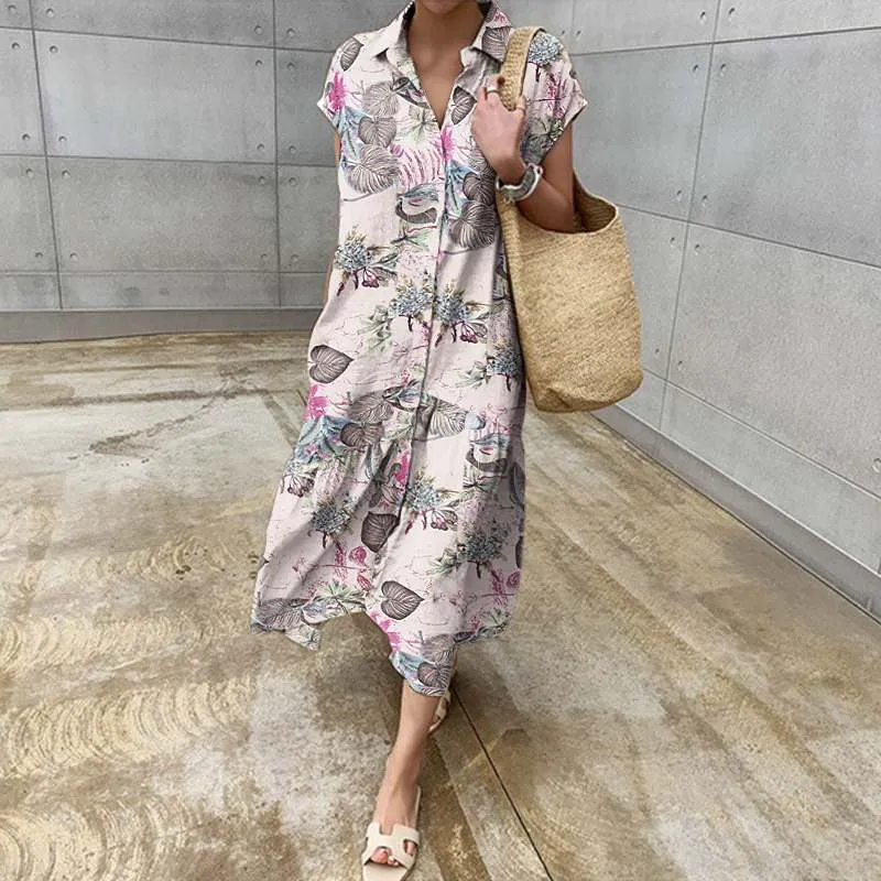 Bohemian Printed Floral Shirt Dress