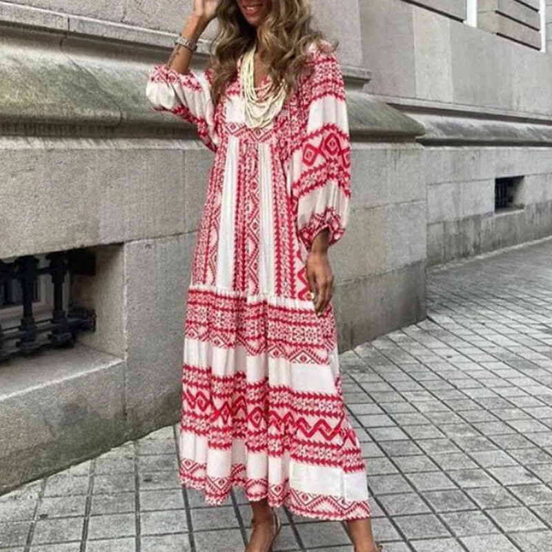 Boho Puff Sleeve Maxi Loose Dress