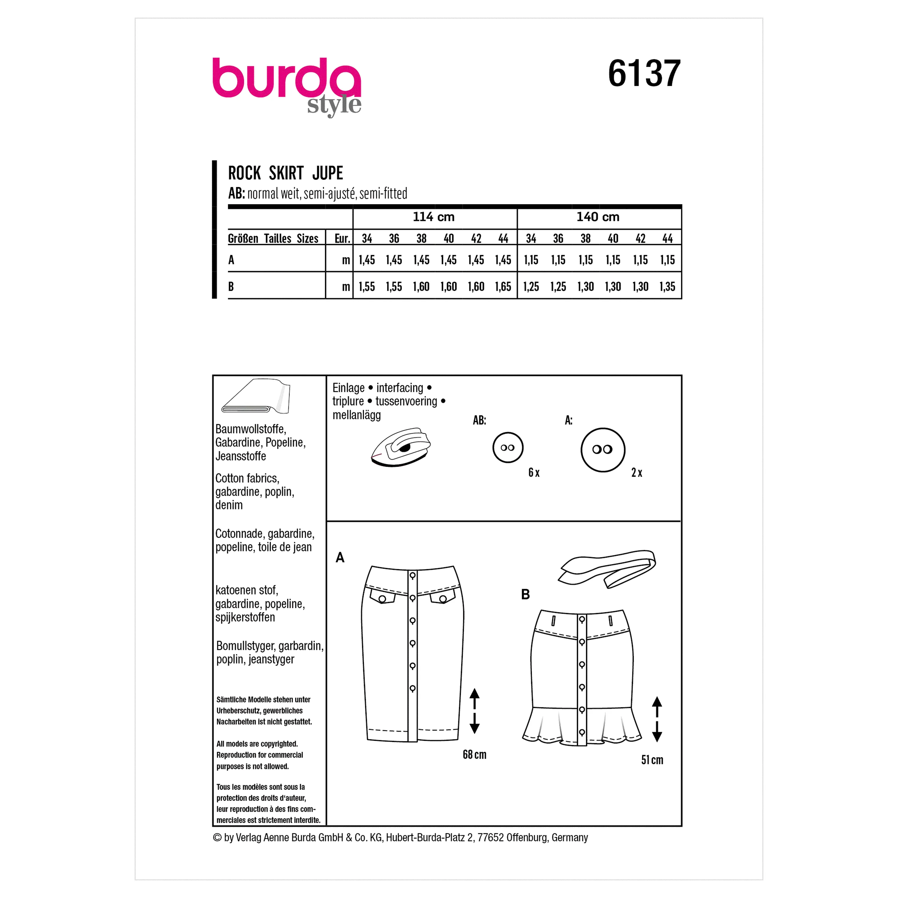 Burda Pattern 6137 Misses' Skirt