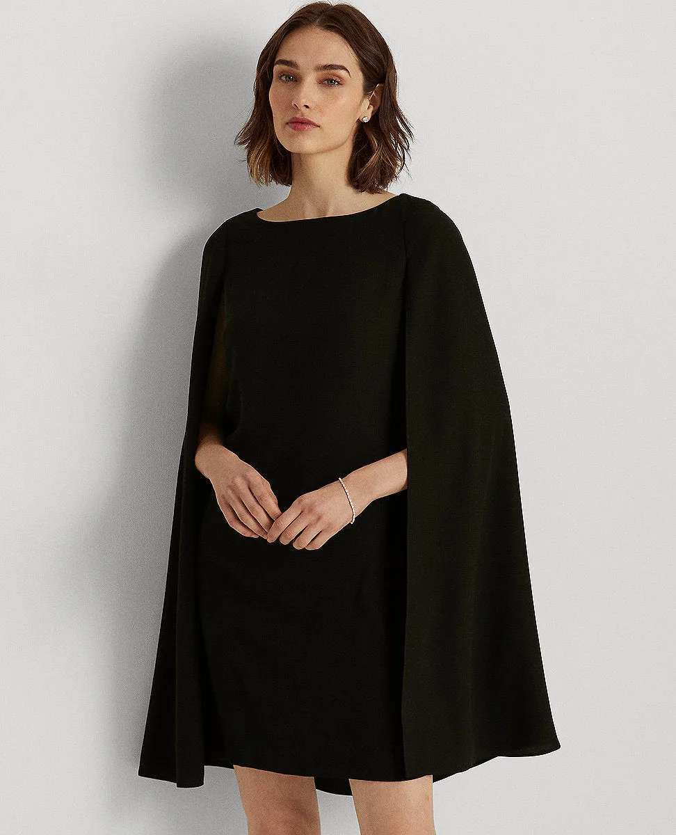 Cape Georgette Cocktail Dress In Black