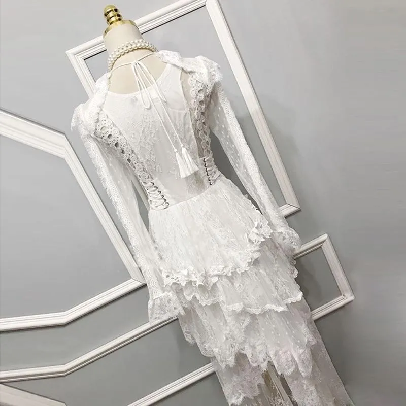 Cascading Lace Ruffles Bohemian Wedding Dress