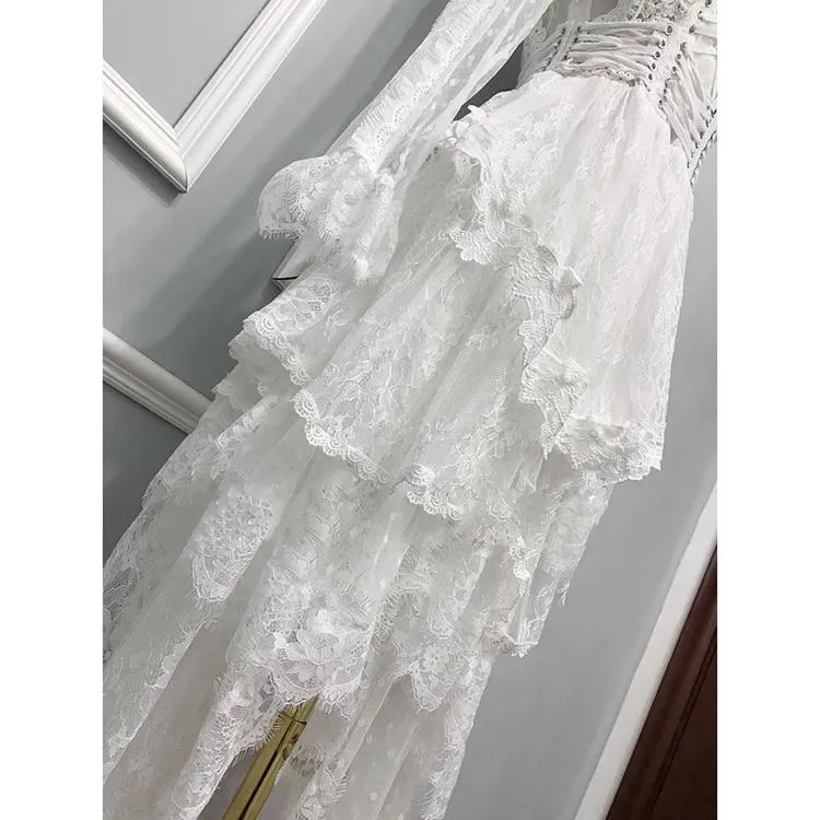 Cascading Lace Ruffles Bohemian Wedding Dress