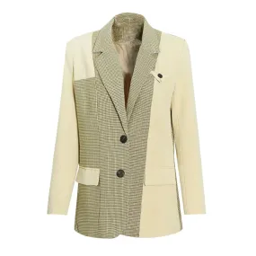 Casual Hit Color Blazer For Women Notched Collor Long Sleeves Patchwork Button Loose Blazers Female Fashion Clothes