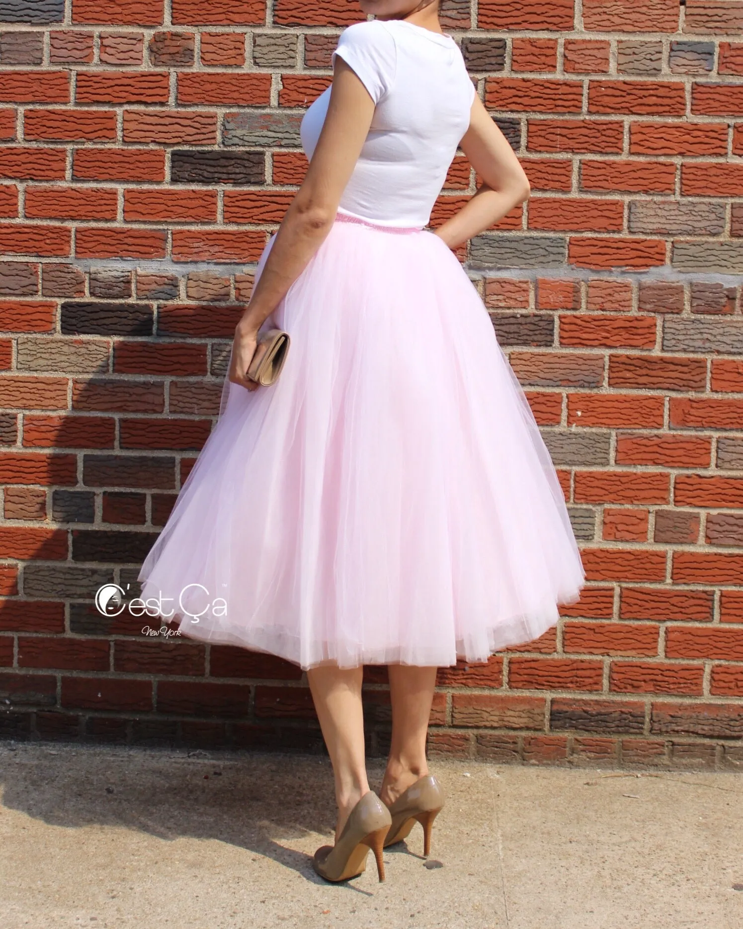 Clarisa Blush Pink Tulle Skirt - Tea Length